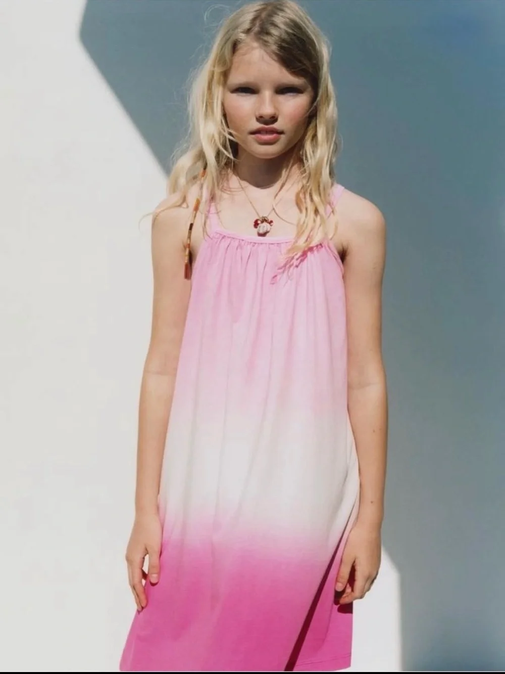 New ZARA Girls Pink Ombre Tie Dye Sleeveless Dress